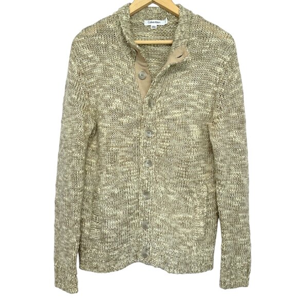 Calvin Klein Chunky Knit Cardigan Sweater Womens M Wool Mohair Cozy Fall Style - Picture 3 of 14